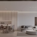 Modern Minimalist Living and Dining Room Interior With Dining Table Sofa and TV Wall 3d model