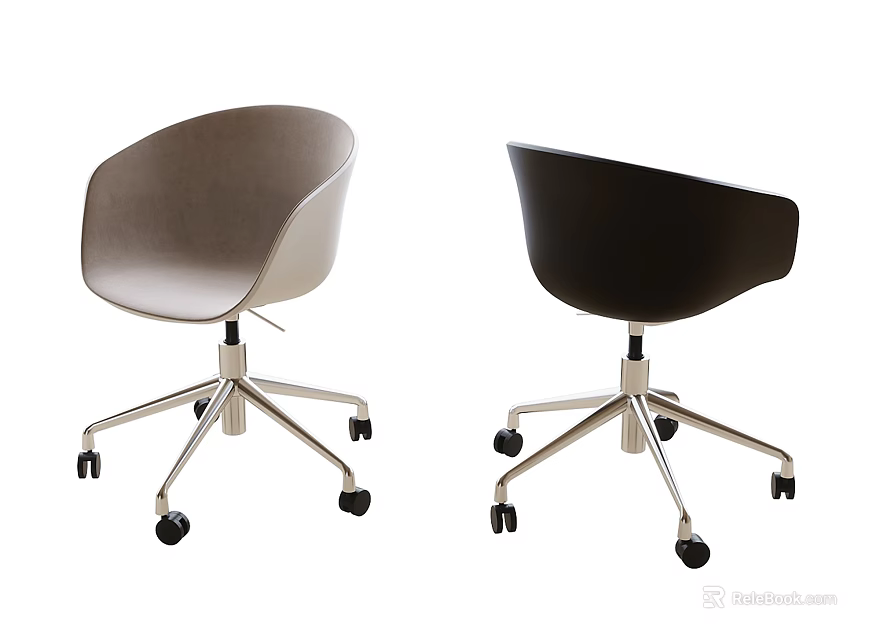 Modern Office Chairs With Light Gray And Black Colors Metal Base And Wheels 3d model 