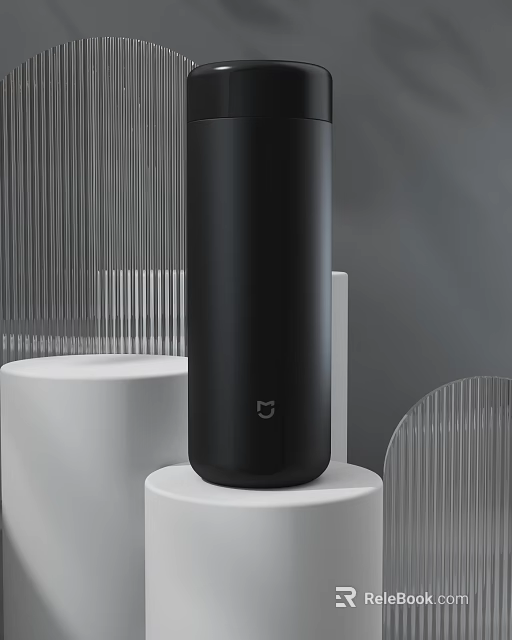 Sleek Black Mug With Modern Design And Brand Logo Placed On White Base 3d model 
