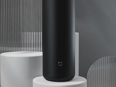 Sleek Black Mug With Modern Design And Brand Logo Placed On White Base 3d model