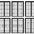 Modern Sliding Doors With Black Frames And Various Glass Panel Designs 3d model