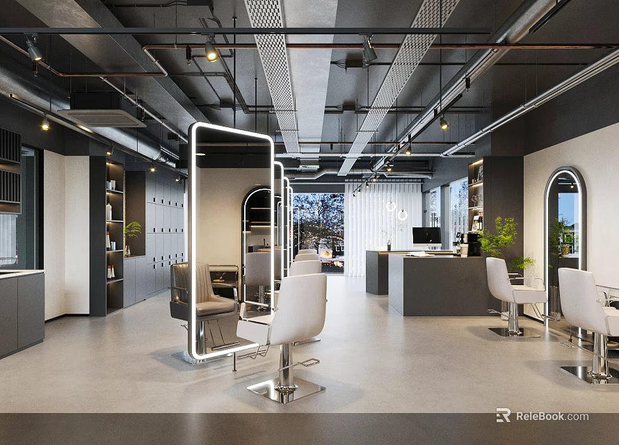 Elegant Modern Beauty Hair Salon Interior With Styling Chairs And Chic Lighting Decor 3d model 