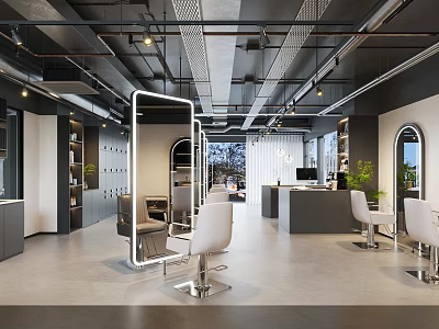 Elegant Modern Beauty Hair Salon Interior With Styling Chairs And Chic Lighting Decor 3d model
