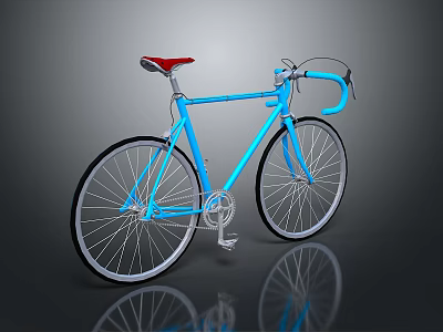 Modern Blue Bicycle With Red Seat Curved Handlebars And Sleek Frame 3d model