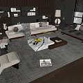 Modern Living Room Sofa and Marble Coffee Table Set with Pillows Throw Blanket and Plants
