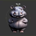 Smiling Cute Purple Cartoon Hippo 3D Model With Small Flower On Head