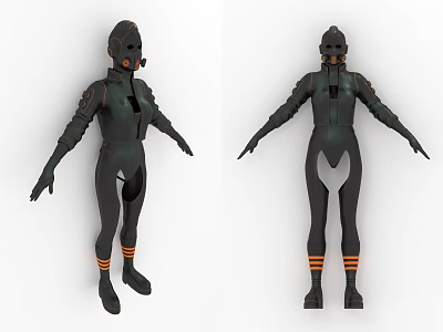 Black Full Body Suit Featuring Orange Stripes Helmet And Face Mask 3d model