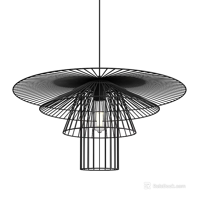 Contemporary Black Metal Multi layer Geometric Chandelier With Open Wire Frame Structure 3d model