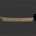 Traditional Wooden Boat With Black Outboard Motor And Interior Seats