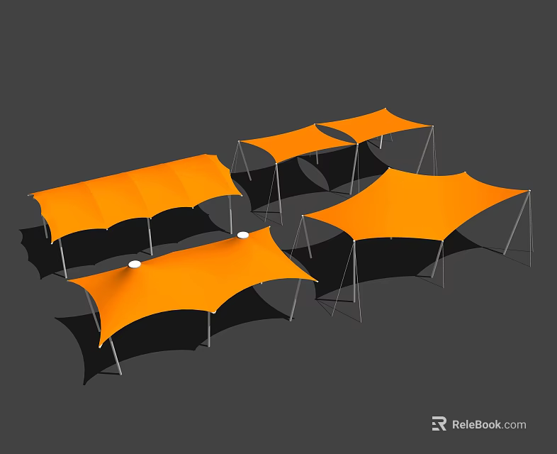 Orange Tensile Membrane Outdoor Structures with Metal Frames and Multiple Units 3d model