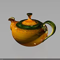 Orange Glossy Teapot With Green Lid And Handle For Daily Household Use