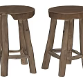 Rustic Wooden Stools with Round Seats Four Legs and Natural Wood Tone Design