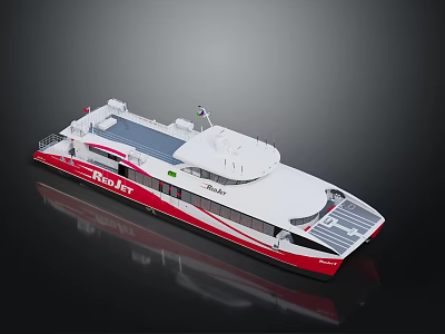 Red And White Solar Powered Ferry With Modern Eco Friendly Design 3d model