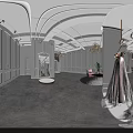 Elegant Bridal Shop Interior With White Wedding Dresses Mannequins Chandelier And White Curtains