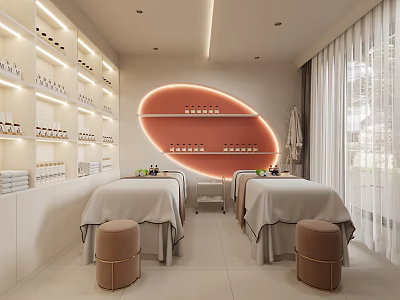 Luxury SPA Sauna Space Featuring Massage Beds Aromatherapy Oils And Warm Lighting 3d model