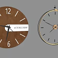 Two Modern Decorative Wall Clocks Featuring Wooden Dial With Numbers And LED Light Ring Design 3d model