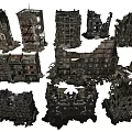 Collapsed Urban Buildings And Ruins Of Damaged Structures With Scattered Debris