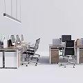 Modern Office Desks With Computers And Ergonomic Chairs In Workspace Design 3d model