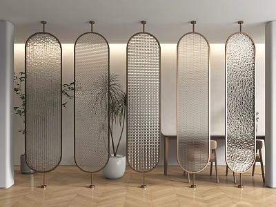 Modern Room Dividers With Metal Frames And Textured Glass Panels In Interior 3d model