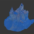 Detailed Cartoon Castle Scene With Mountain Terrain And Spire Towers