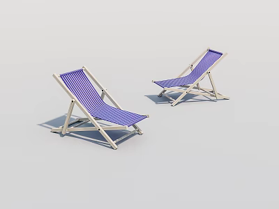 Blue and White Striped Folding Lounge Chairs with Metal Frame for Outdoor Use 3d model