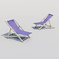 Blue and White Striped Folding Lounge Chairs with Metal Frame for Outdoor Use