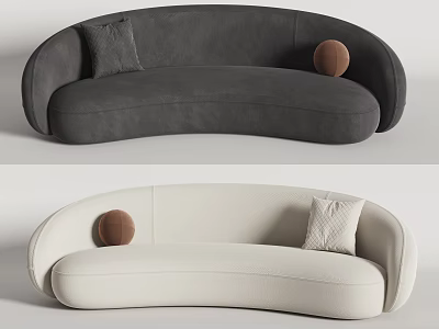 Curved Sectional Sofa in Dark Gray and Cream White with Pillow and Round Cushion 3d model