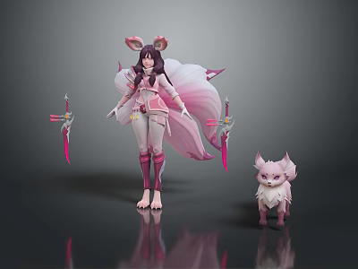 Cute Pink Fox Themed Household Decor Items With Plush Toy And Ornaments 3d model