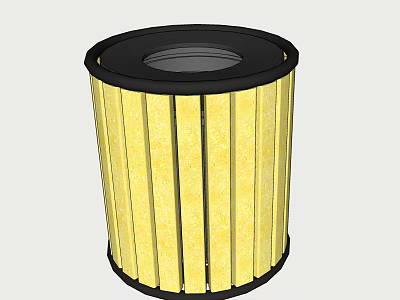 Public Trash Bin With Yellow Striped Structure And Black Edge For Public Areas 3d model