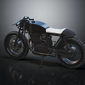 Custom Black Motorcycle With White Seat Large Retro Wheels And Sleek Design