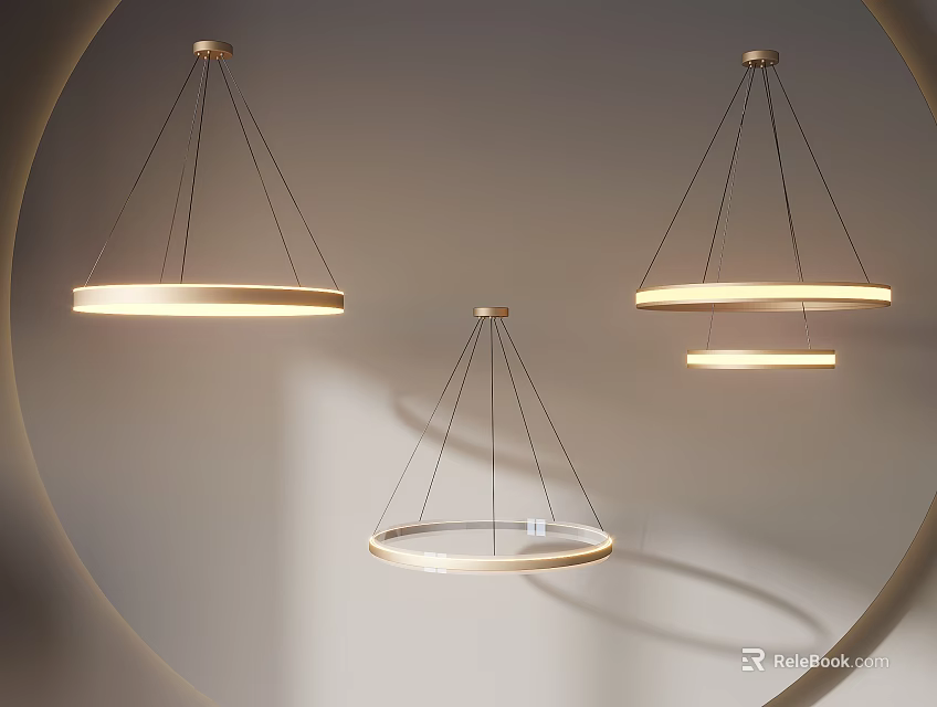 Modern Circular Illuminated Chandeliers Hanging From Ceiling With Sleek Design 3d model 