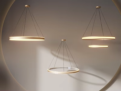 Modern Circular Illuminated Chandeliers Hanging From Ceiling With Sleek Design 3d model