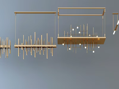 Modern Metal Chandeliers With Linear Frame Structures And Hanging Light Bulbs Design 3d model