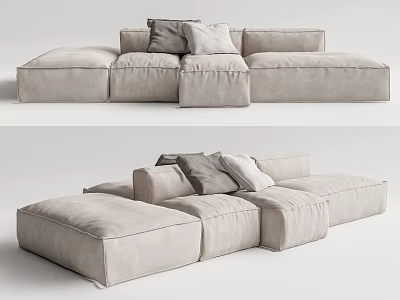 Comfortable Light Beige Sectional Sofa With Modern Design And Gray White Cushions 3d model