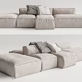 Comfortable Light Beige Sectional Sofa With Modern Design And Gray White Cushions 3d model