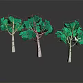 Cartoon Style Trees With Green Leaves And White Trunks In Paper Art Design