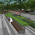 Urban Roadside Facilities With Benches Trees Green Landscaping And Pedestrian Walkways