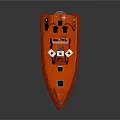 Orange Rescue Lifeboat Display On Stand With Black Poles And White Device