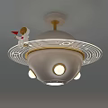 Creative Kids Ceiling Light With Astronaut Red Flag Saturn Ring Design And Golden Accents