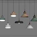 Modern Multicolored Pendant Lights with Various Designs on Gray Wall Molding 3d model