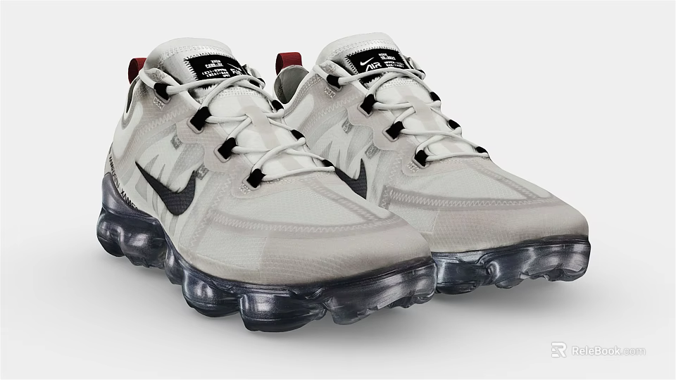 Nike VaporMax White Mesh Shoes With Black Logo And Transparent Air Cushion Sole 3d model 