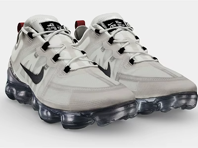 Nike VaporMax White Mesh Shoes With Black Logo And Transparent Air Cushion Sole 3d model