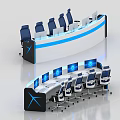 Modern Control Room Setup With Curved Console Multiple Monitors And Blue Lighting 3d model
