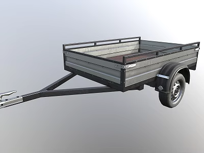 Metal Frame Open Bed Trailer With Hitch And Single Wheel For Transport 3d model