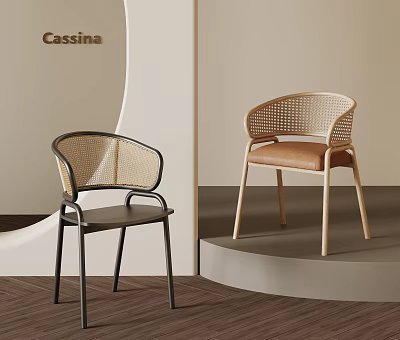 Modern Leisure Chairs With Woven Design And Leather Seats In Minimalist Space 3d model