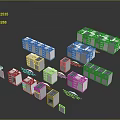 Modular Industrial Equipment with Blue Panels and Multiple Rectangular Units Arranged in Display Setup