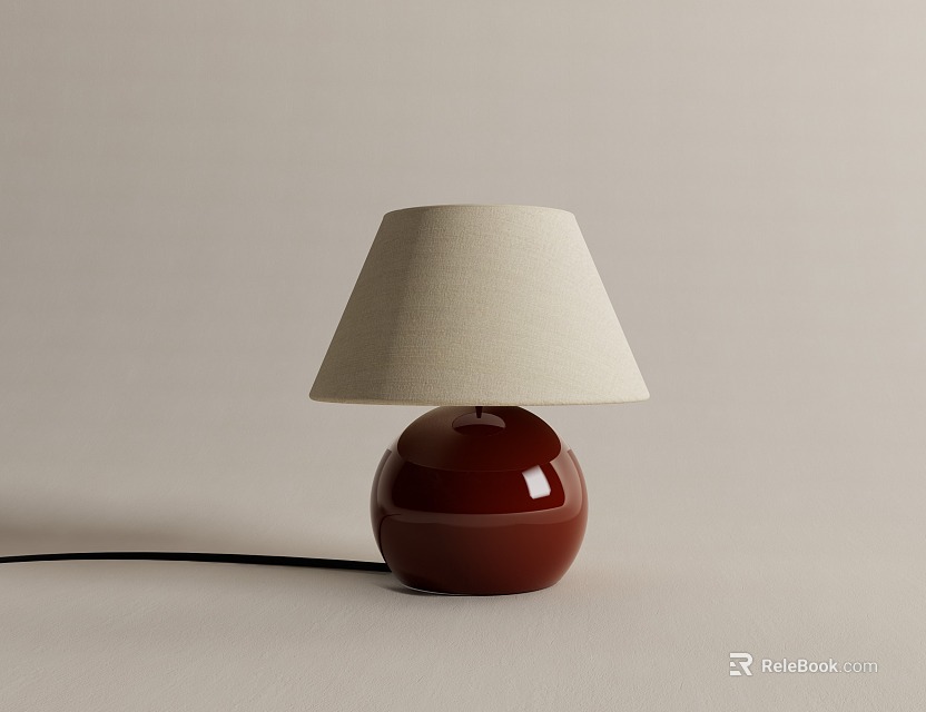 Modern Minimalist Table Lamp With Red Round Base And Beige Fabric Lampshade 3d model 