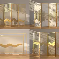 Modern Gold Wave Design Room Screen with Metal Frame and Light Shadow Effect 3d model