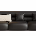 Modern Three Seater Sofa With Plush And Leather Design Black White Cushions