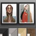 Decorative Photo Frames Showcasing Artistic Prints With Various Material Styles 3d model
